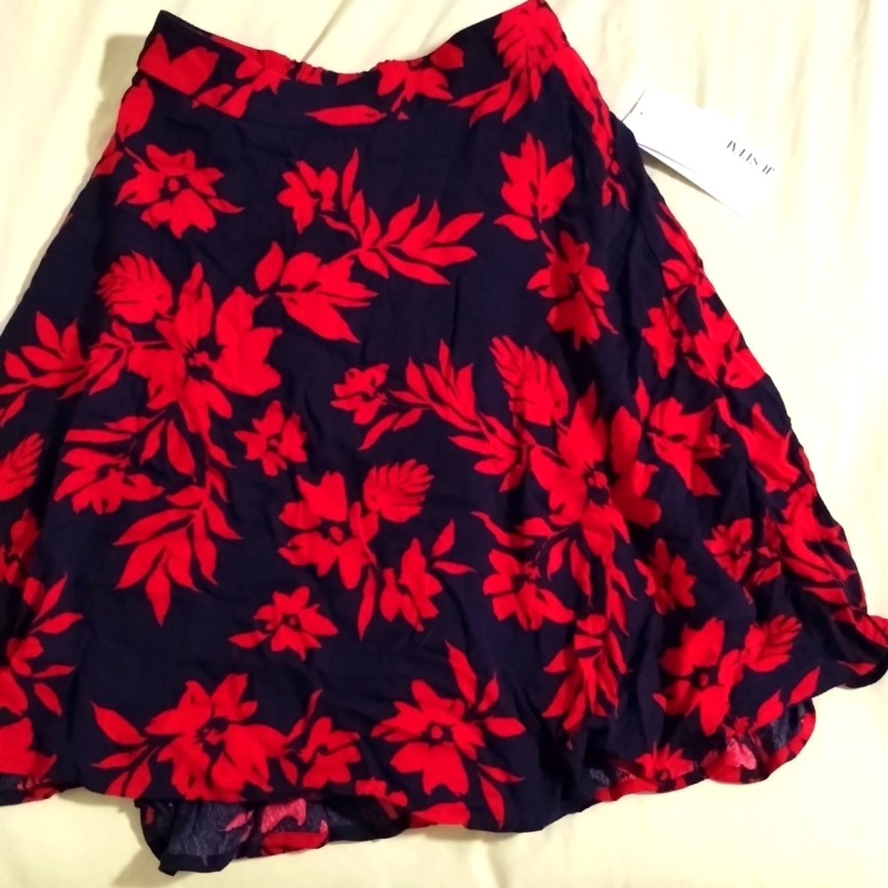 JustFab Blue and Red Floral Maxi Skirt